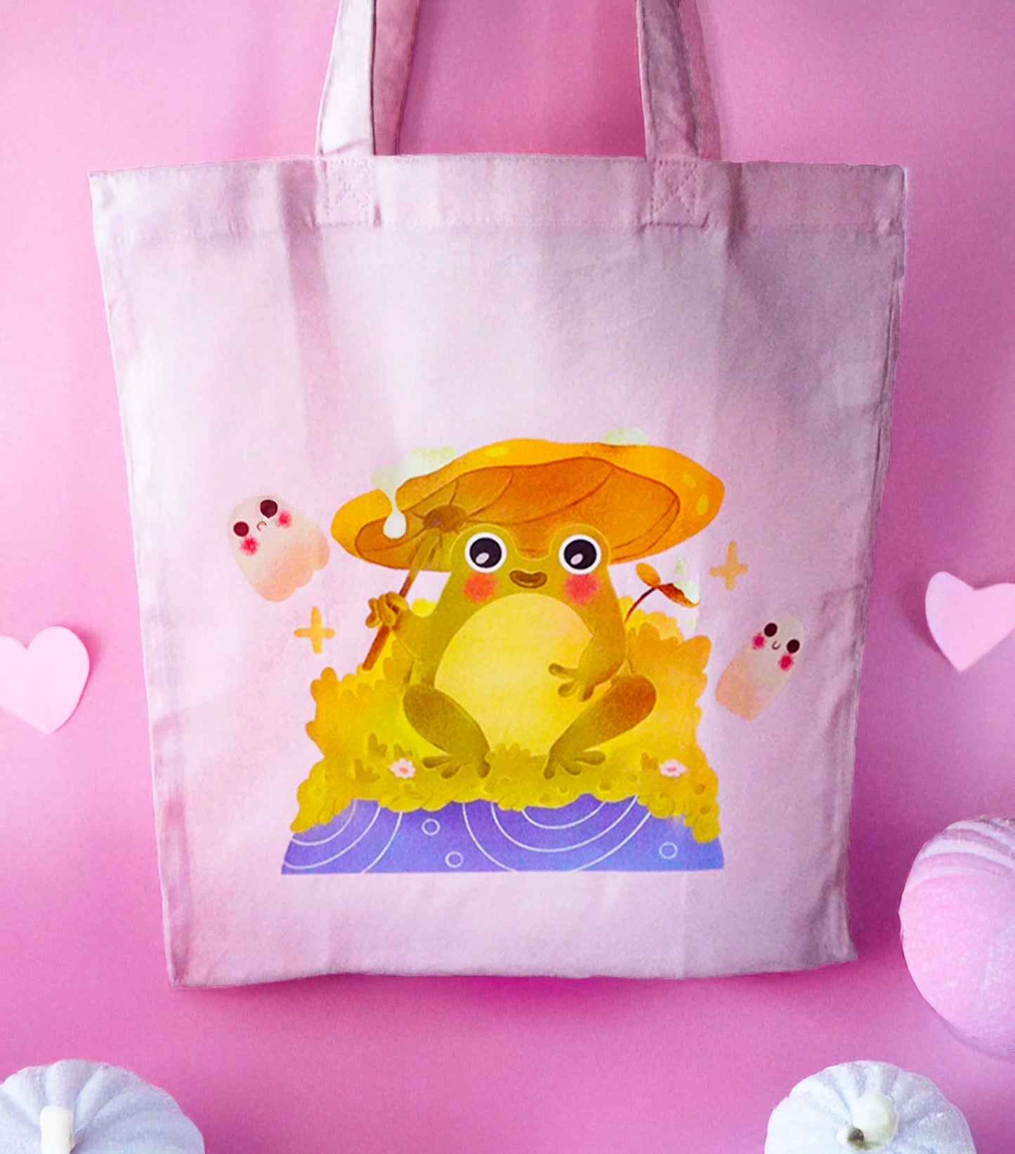 Frog and Ghosts Pink Tote Bag