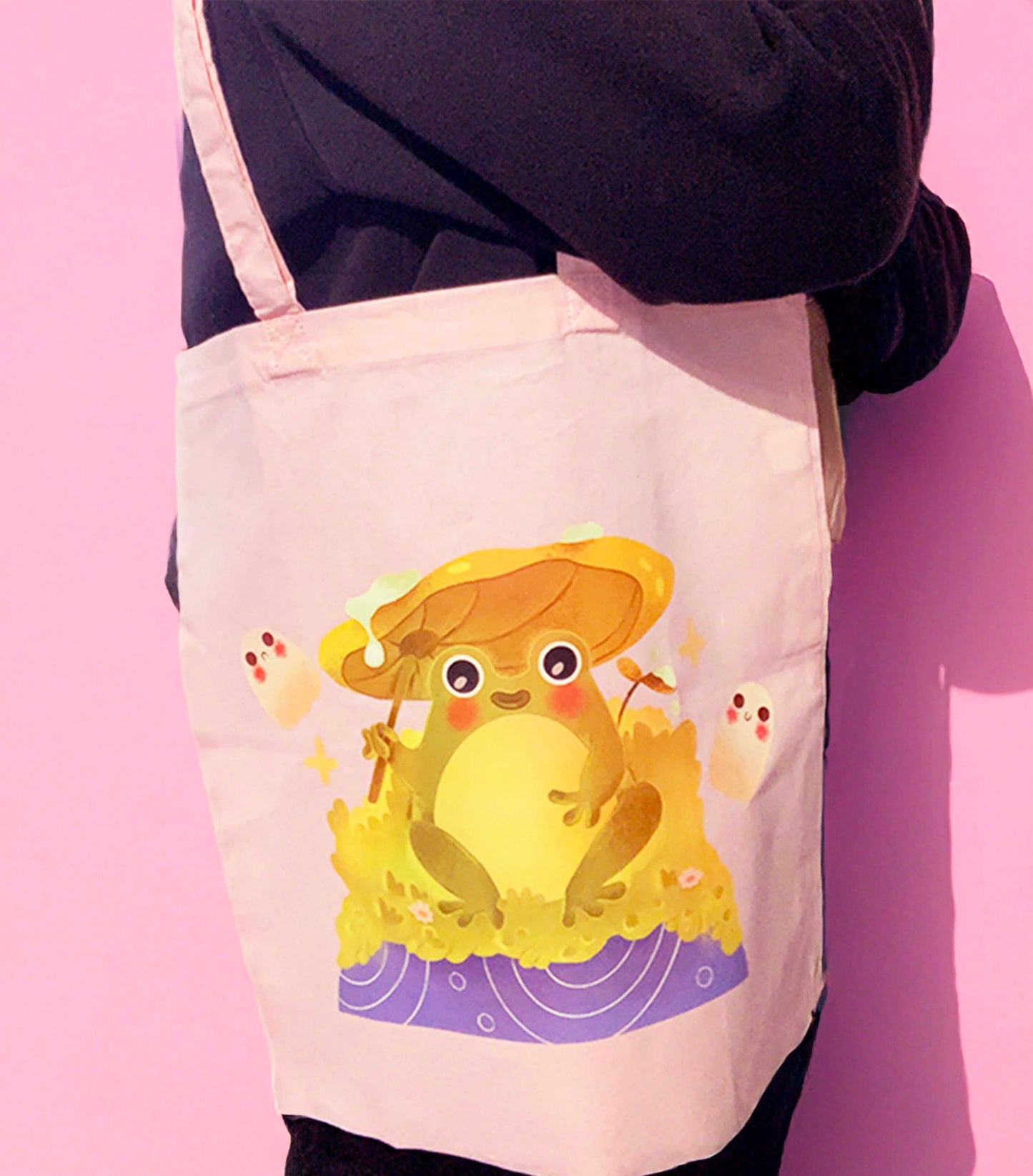 Frog and Ghosts Pink Tote Bag